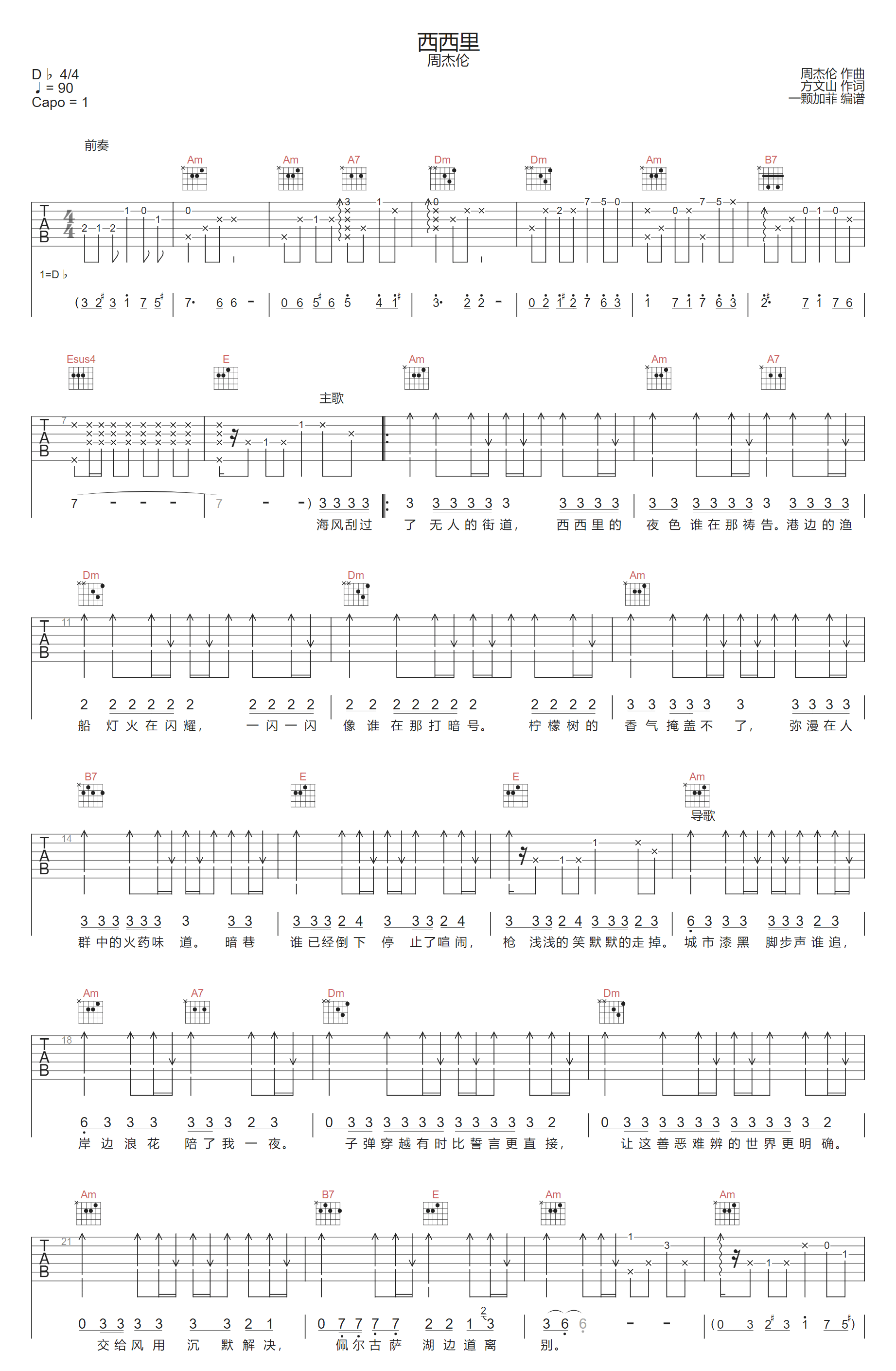 西西里吉他谱预览图