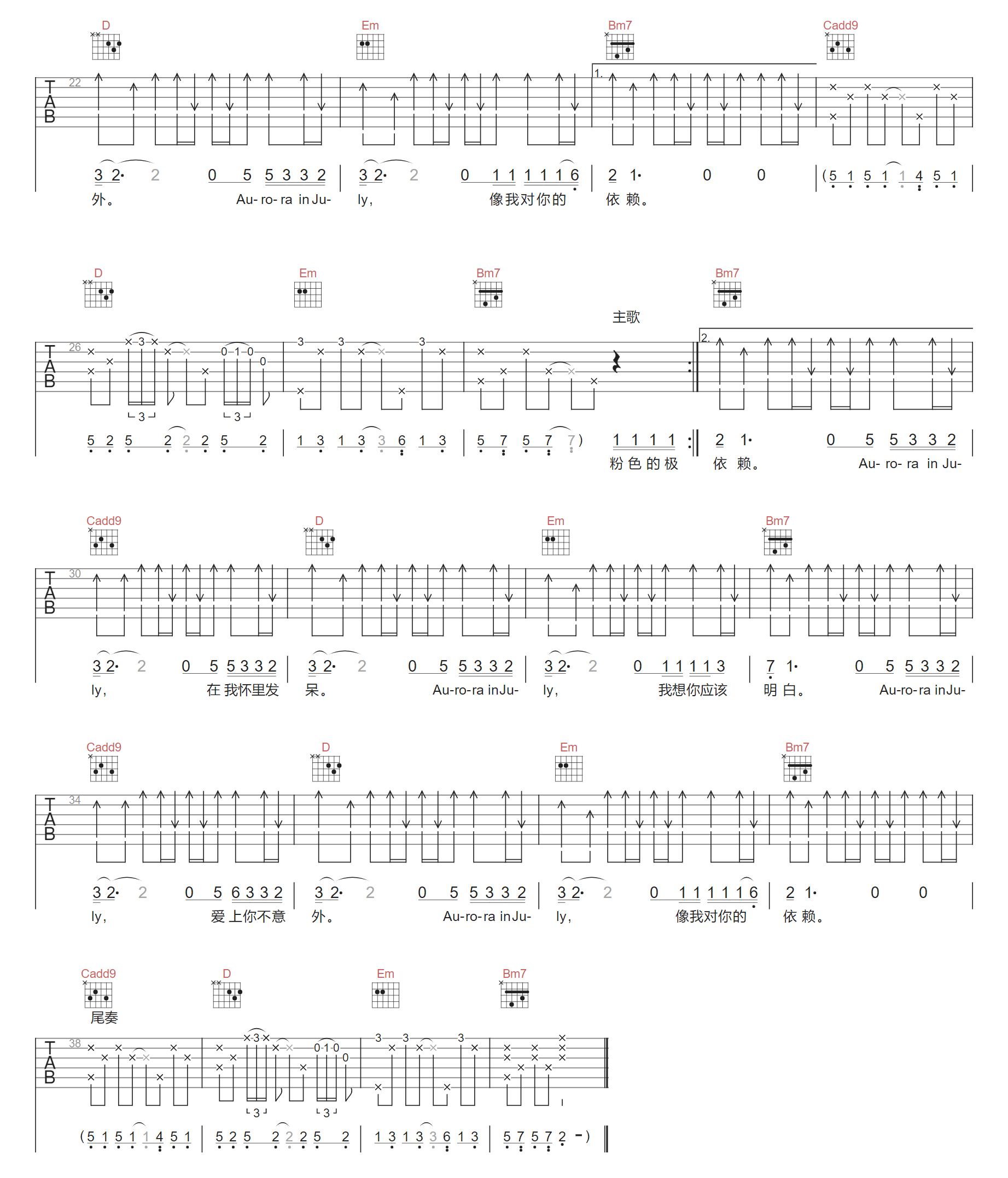 七月的极光吉他谱预览图